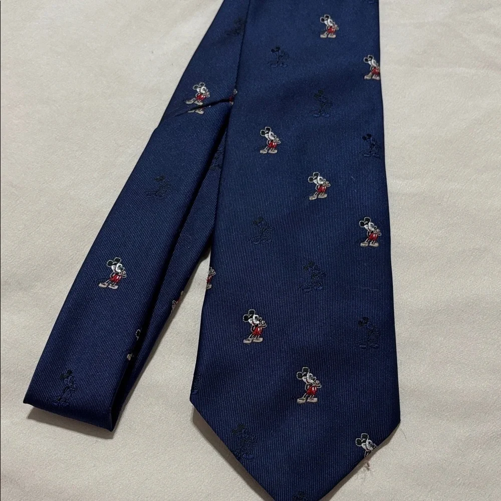 Navy Blue Mickey Mouse Patterned Men's Tie